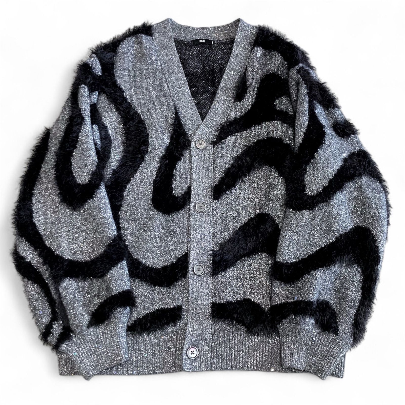 HARE イソザイラインスパンコールカーディガン グレー Sサイズ 肉厚 ビッグシルエット