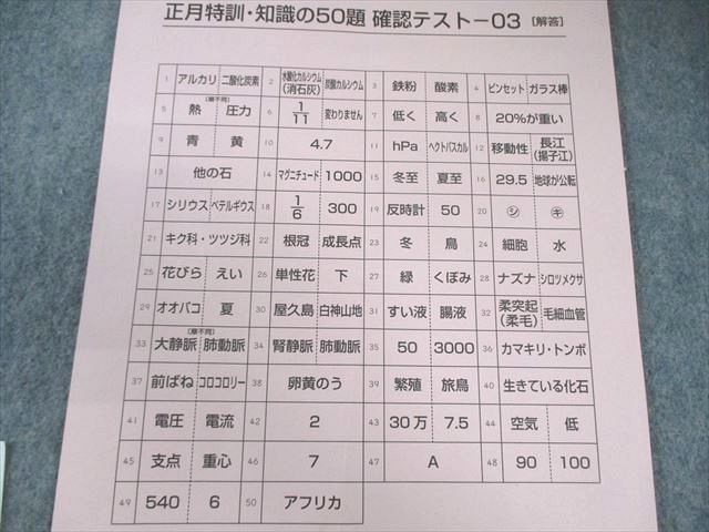 SAPIX 小6 サピックス 正月特訓・知識の50題 確認テスト 理科