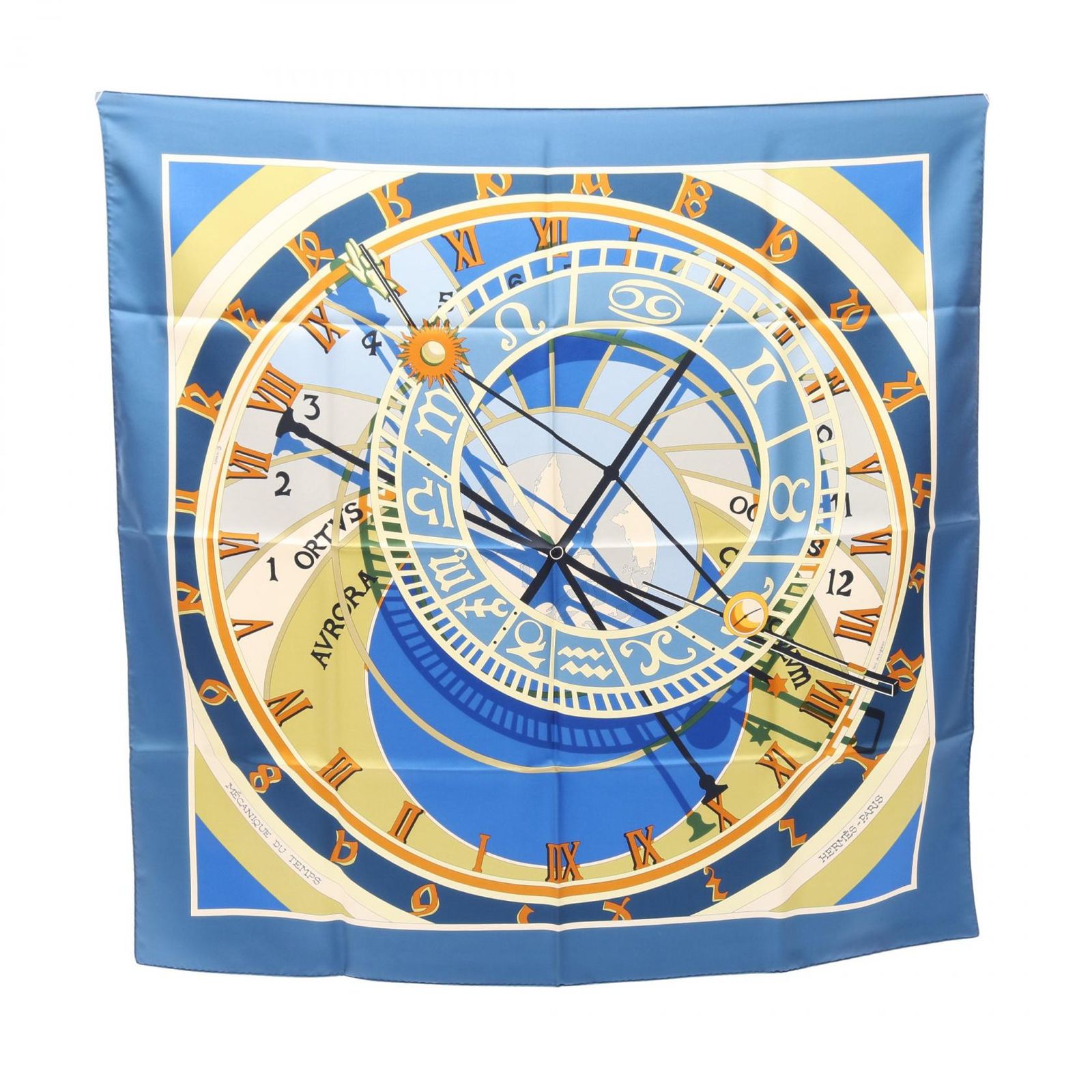 エルメス HERMES スカーフ カレ90 MECANIQUE DU TEMPS ブルー系 シルク カレ90 レディース Used A