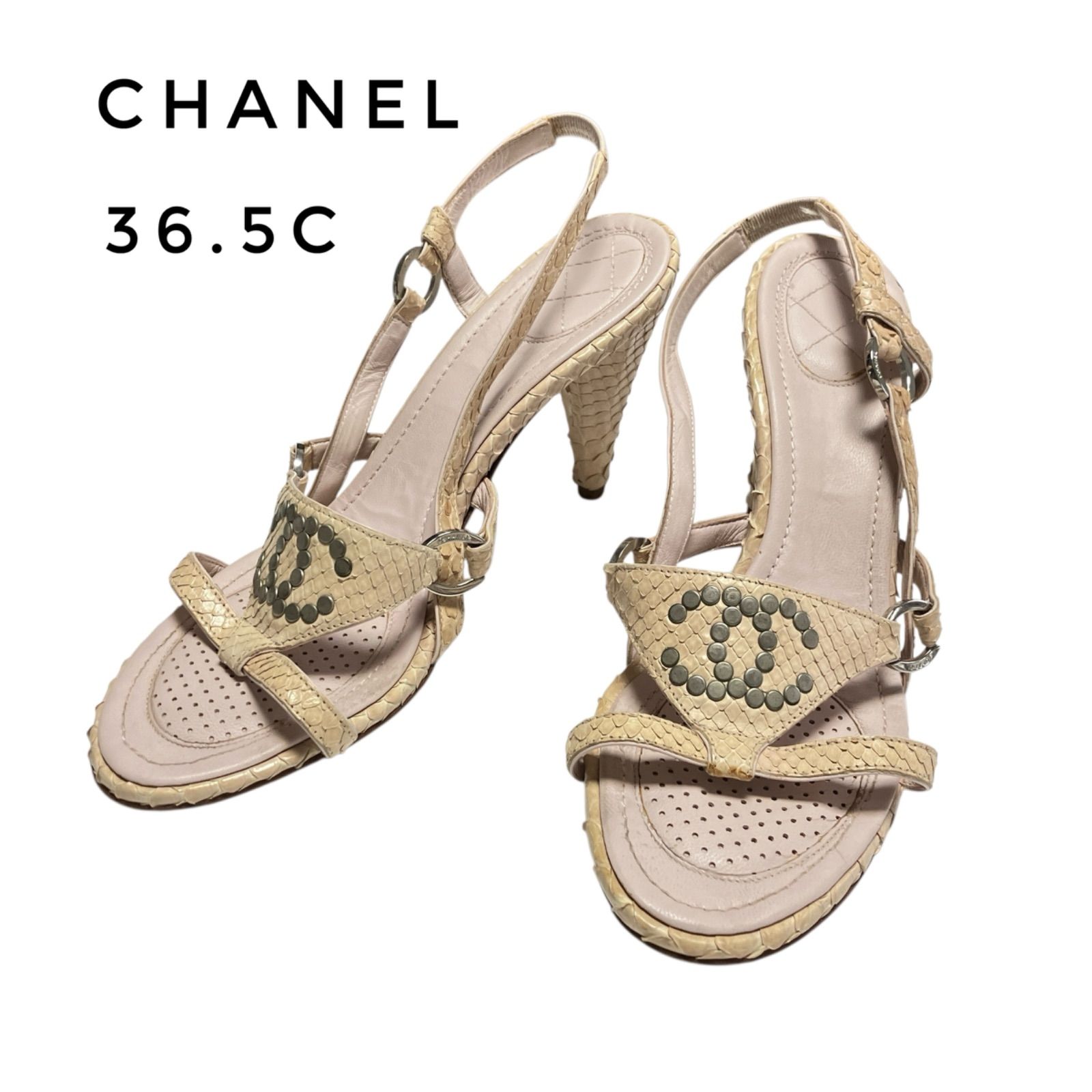 【人気】CHANEL シャネル　サンダル　ミュール　ベージュパイソン　ココマーク CHANEL シャネル ミュール ココマーク バイカラー ウェッジ