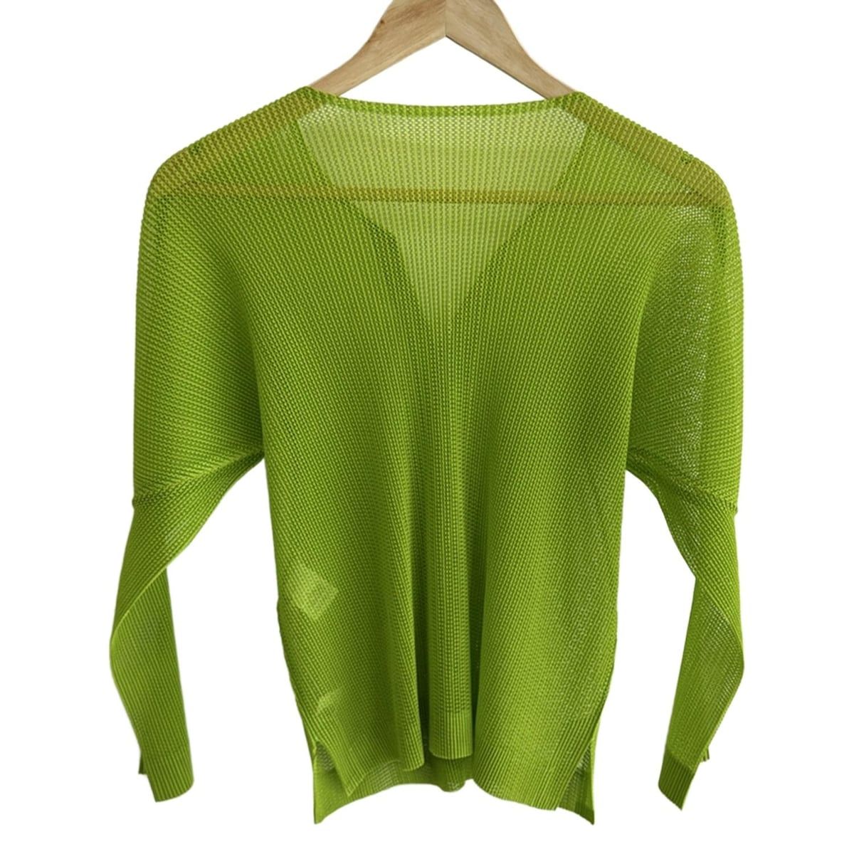 イッセイミヤケ プリーツプリーズ ターコイズ グリーン カーディガン