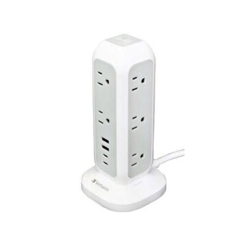 【新品・2営業日で発送】VERBATIM タワー型充電タップ 11xAC／2xUSB-C／2xUSB-A ホワイト(32250)