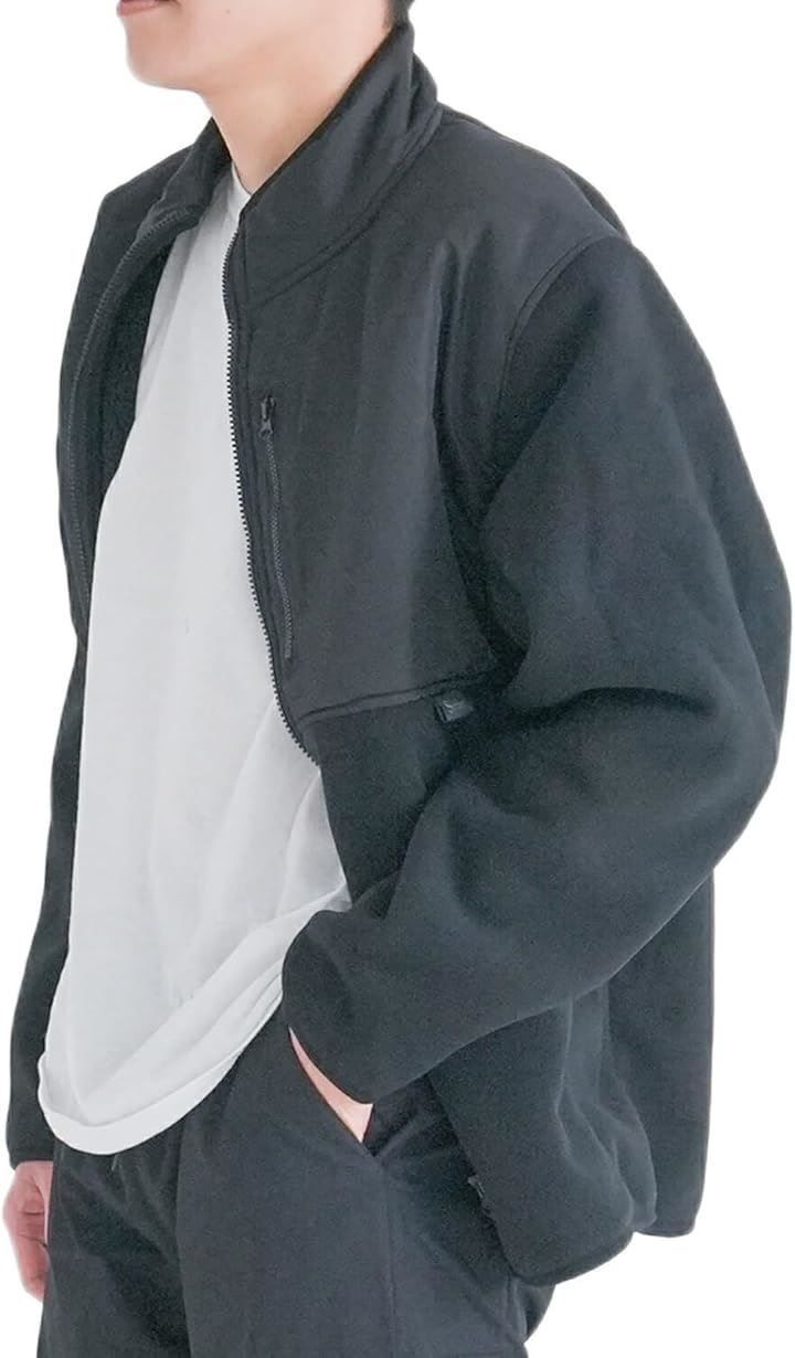 新品Y's factory 防風 ボンディング 裏ボア ジャケット メンズ ストレッチ ジップアップ アウター アウトドア 秋冬 保温(ブラック LL)