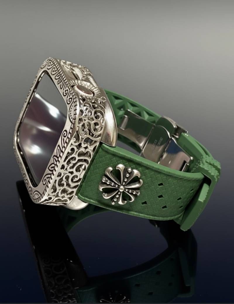 ハーバル AppleWatch用フッ素ラバー バンド コンチョ アラベスクカバー ケース アップルウォッチ用 カスタムバンド 44 45 46 49 SE Ultra CHRISTIANNAURATH_COM_BR