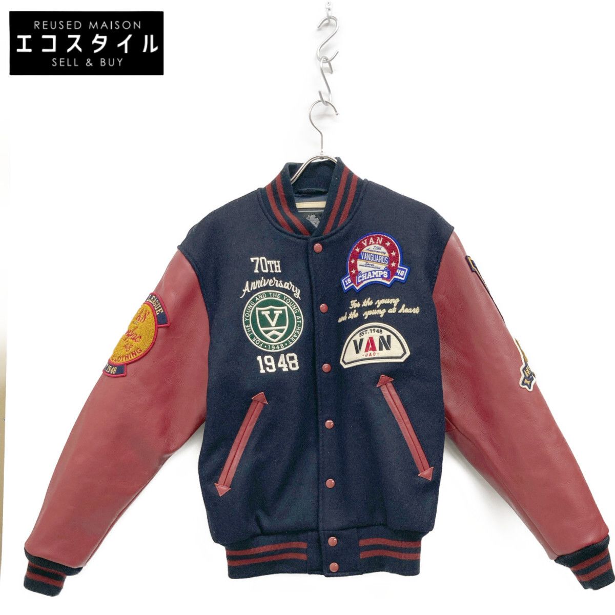【美品】VAN JAKET スタジャン カウレザー キルティング ネイビー VAN JAKET スタジャン カウレザー キルティング ネイビー