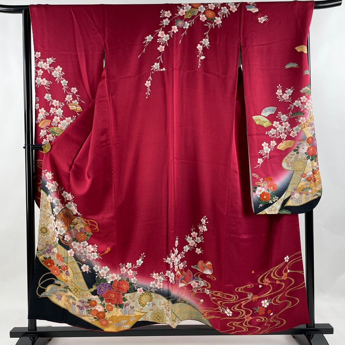 振袖 身丈156cm 裄丈66cm M 袷 鈴乃屋 皷 花鳥 金糸 金彩 えんじ色 ... 振袖 身丈163cm 裄丈64cm 正絹 美品 名品