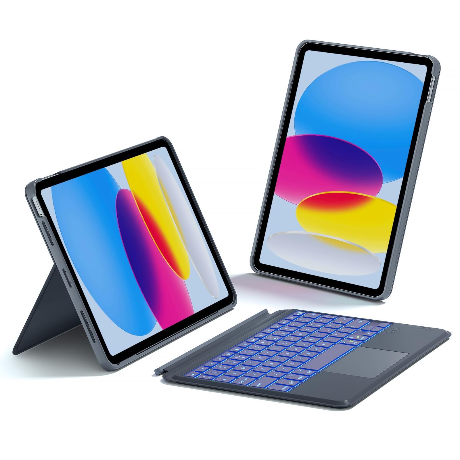 Inateck iPad 10世代 2025 対応キーボード付きケース 10.9インチiPad用 着脱式キーボード トラックパッド付き 7色バックライト 横|縦置き対応 KB04112 グレー
