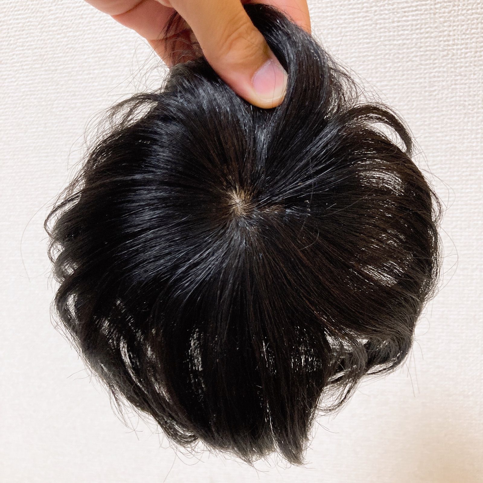 ヘアピース 15cm カール ナチュラルブラック 人毛 かつら 薄毛ｃ3