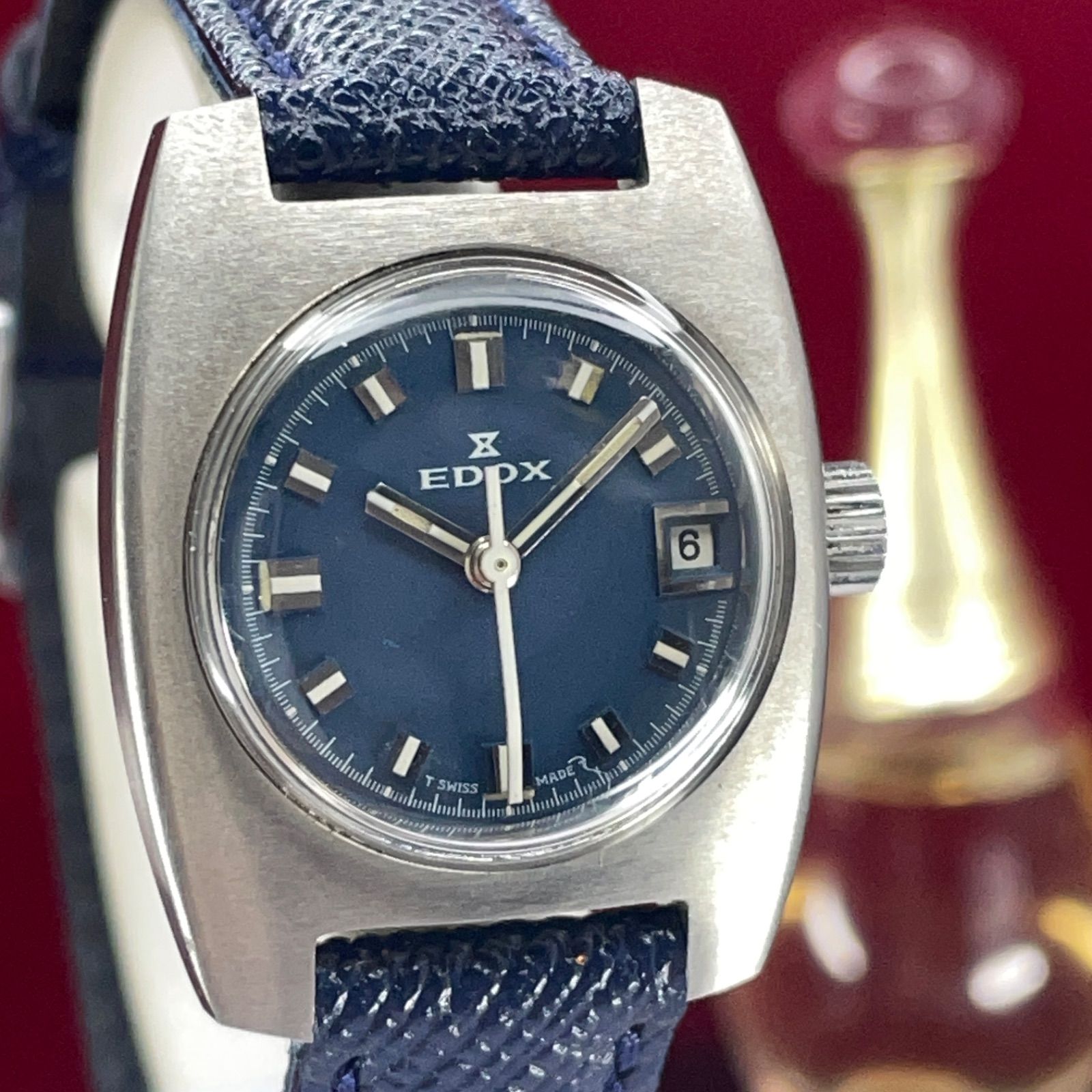 レア デッドストック 未使用 70s EDOX 手巻 純正竜頭 スイス製