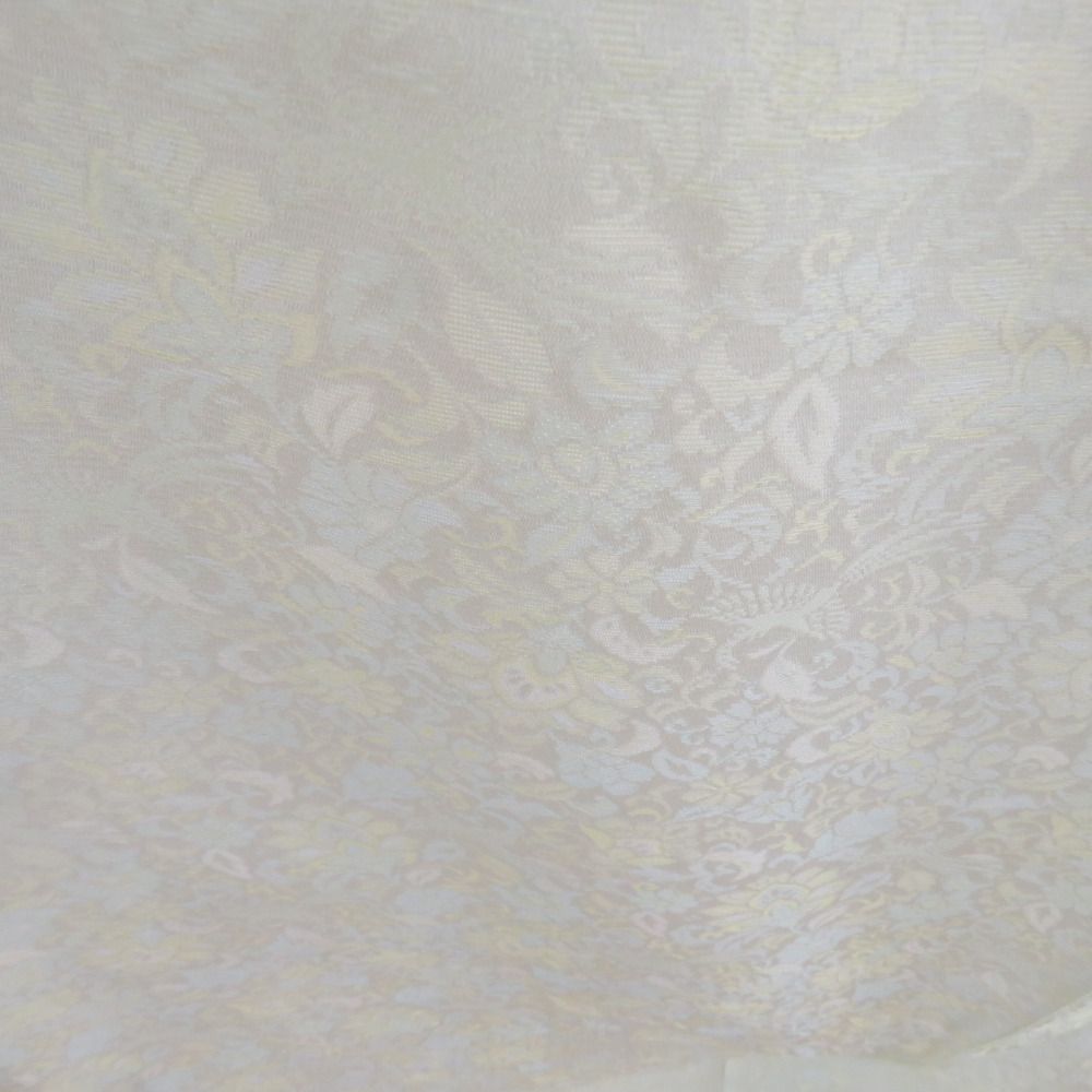 色無地 黄金繭 黄緑色 唐草に鳳凰地紋 袷 広衿 正絹 仕立て上がり着物