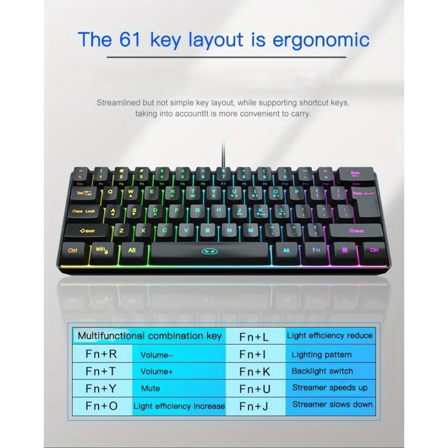 防水キーキャップタイプ有線RGBバックライトコンパクトコンピューターキーボード Windows|Mac|Laptop用部品