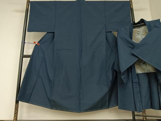 平和屋着物○男性 結城紬 色無地 灰青色 正絹 逸品 CAAU2784yc