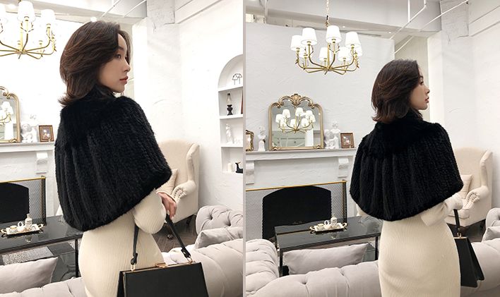 上質なミンク編み込みボレロケープポンチョ