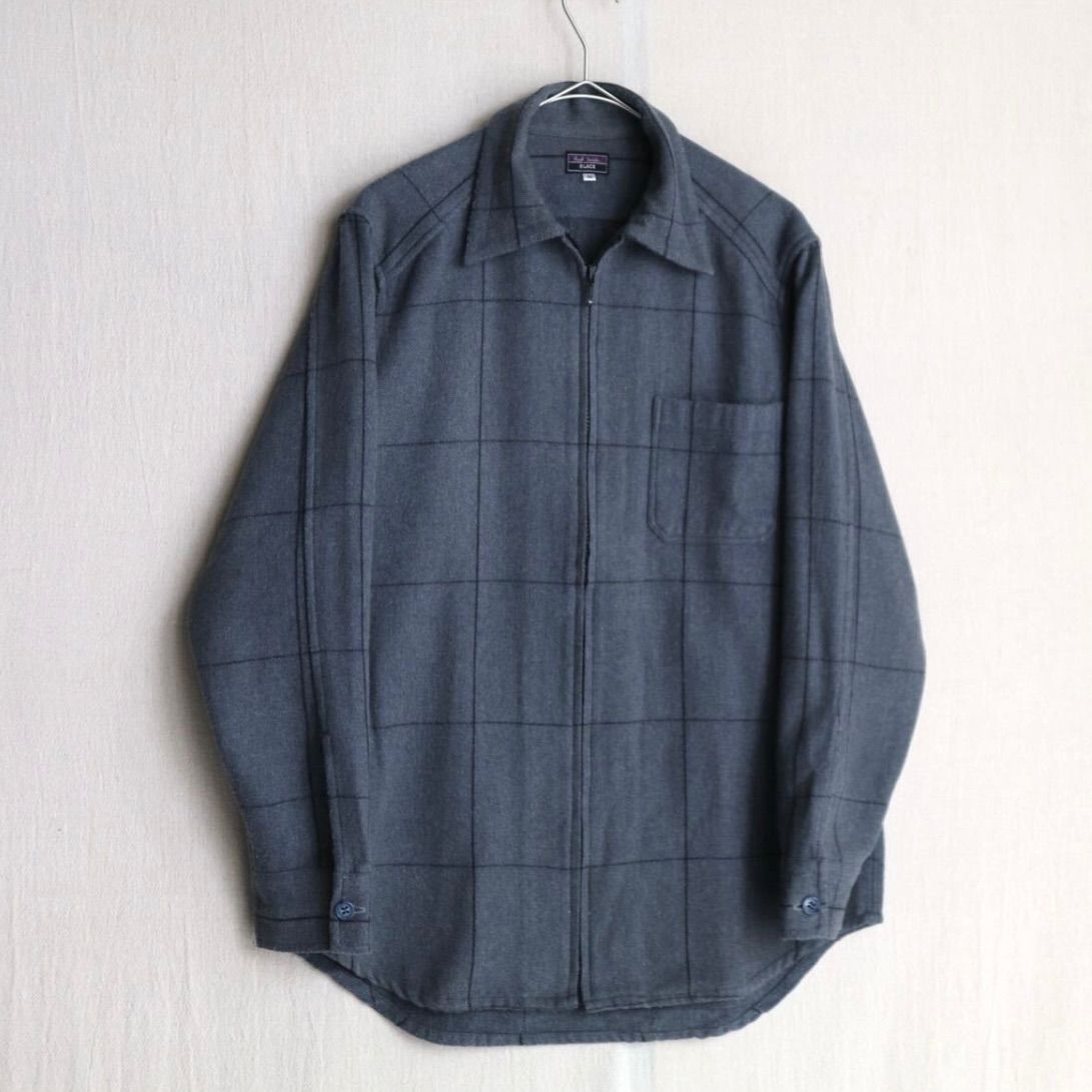 Paul Smith BLACK ジップアップ シャツ | M コットン アクリル ウール ブルー グレー チェック T5-10002-9209