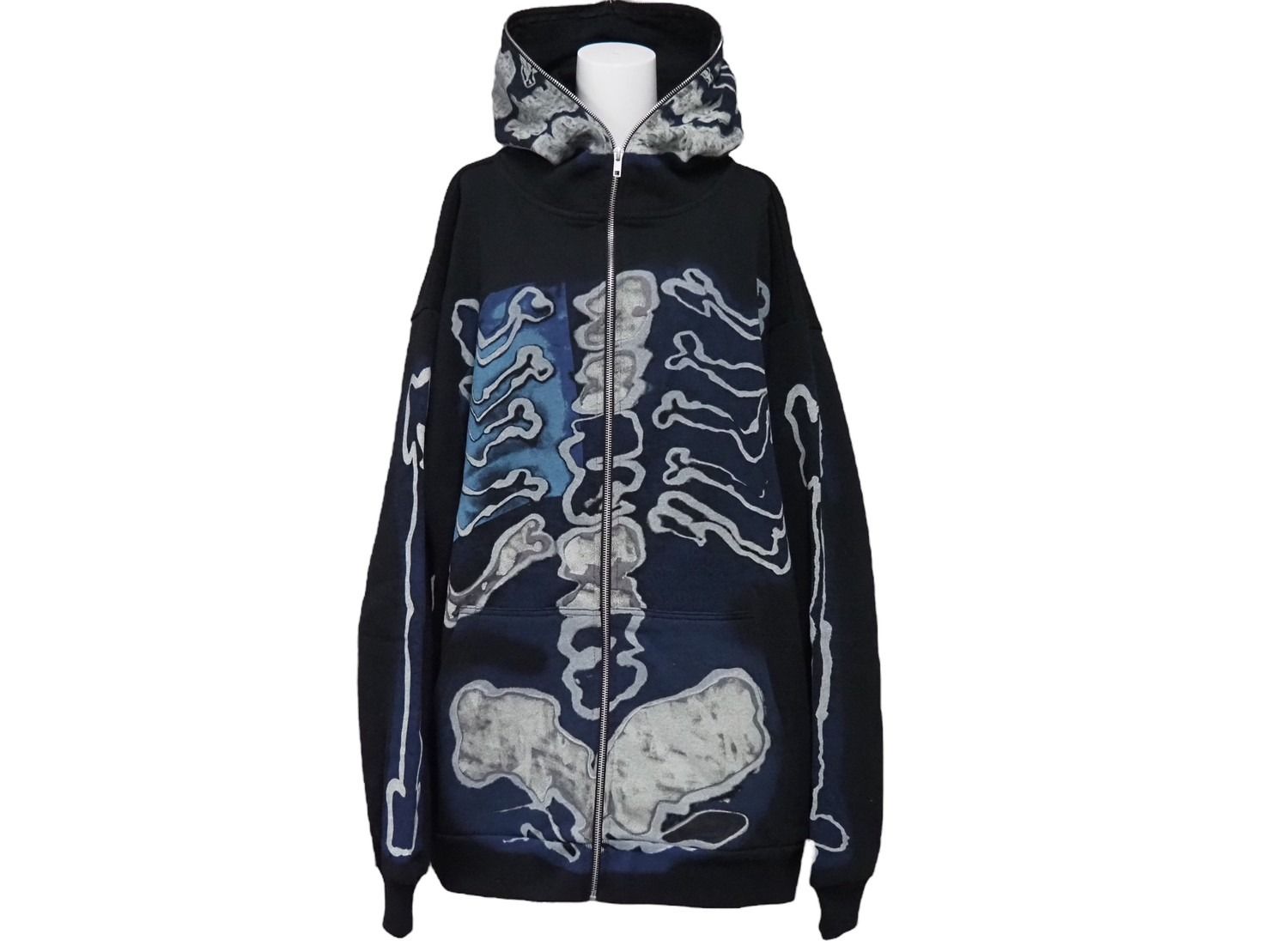 極美品 Travis Scott CACTUS JACK Fragment Design SKELETON GRAFFITI FULL ZIP  HOODIE ジップパーカー 黒 コットン XL 中古 50782