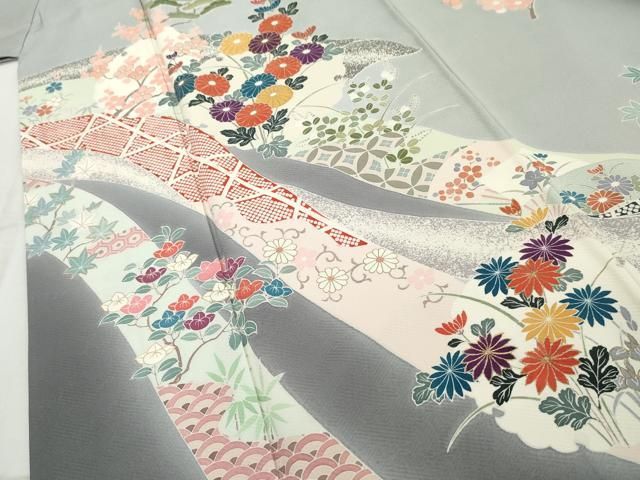 平和屋着物□訪問着 作家物 駒刺繍 飛鶴枝梅文 暈し染め 金銀彩