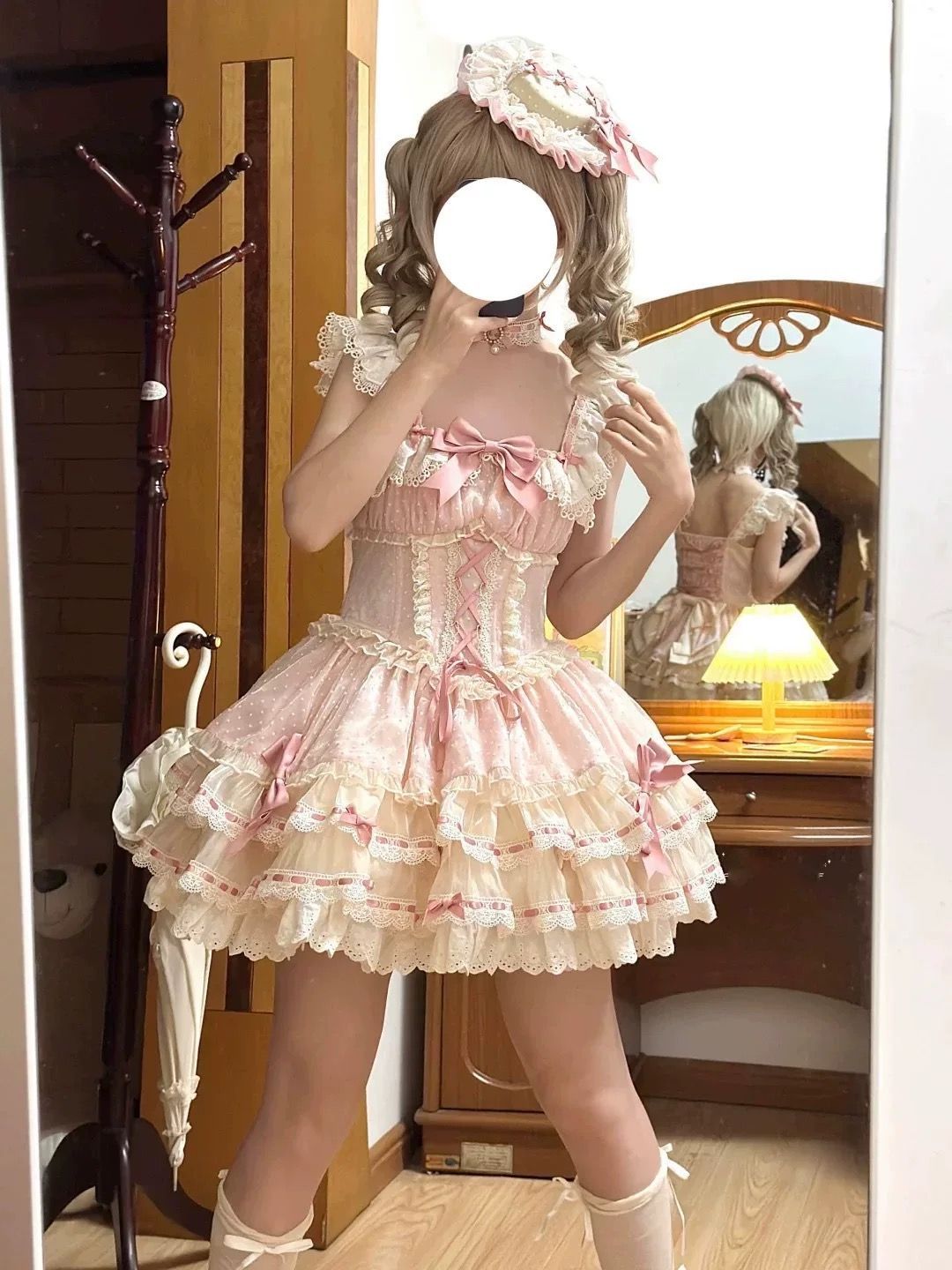ゴスロリ・ロリータドレス jskサスペンダードレス ピンク