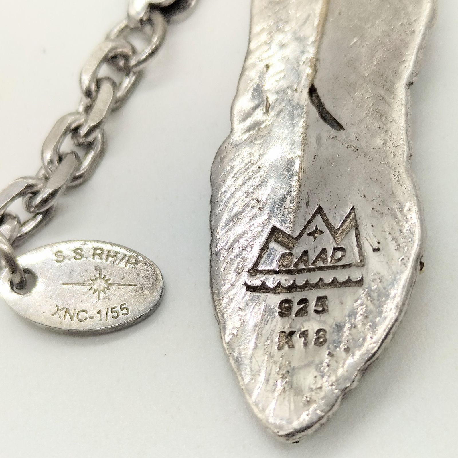 美品】SAAD サード フェザーネックレス 左向き シルバー925xK18