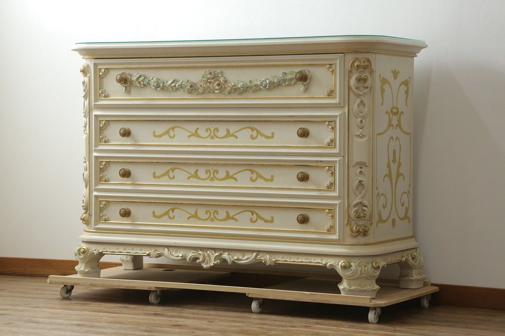 サイドチェスト】イタリア 木製 象嵌細工 収納 引出 花台 飾り台