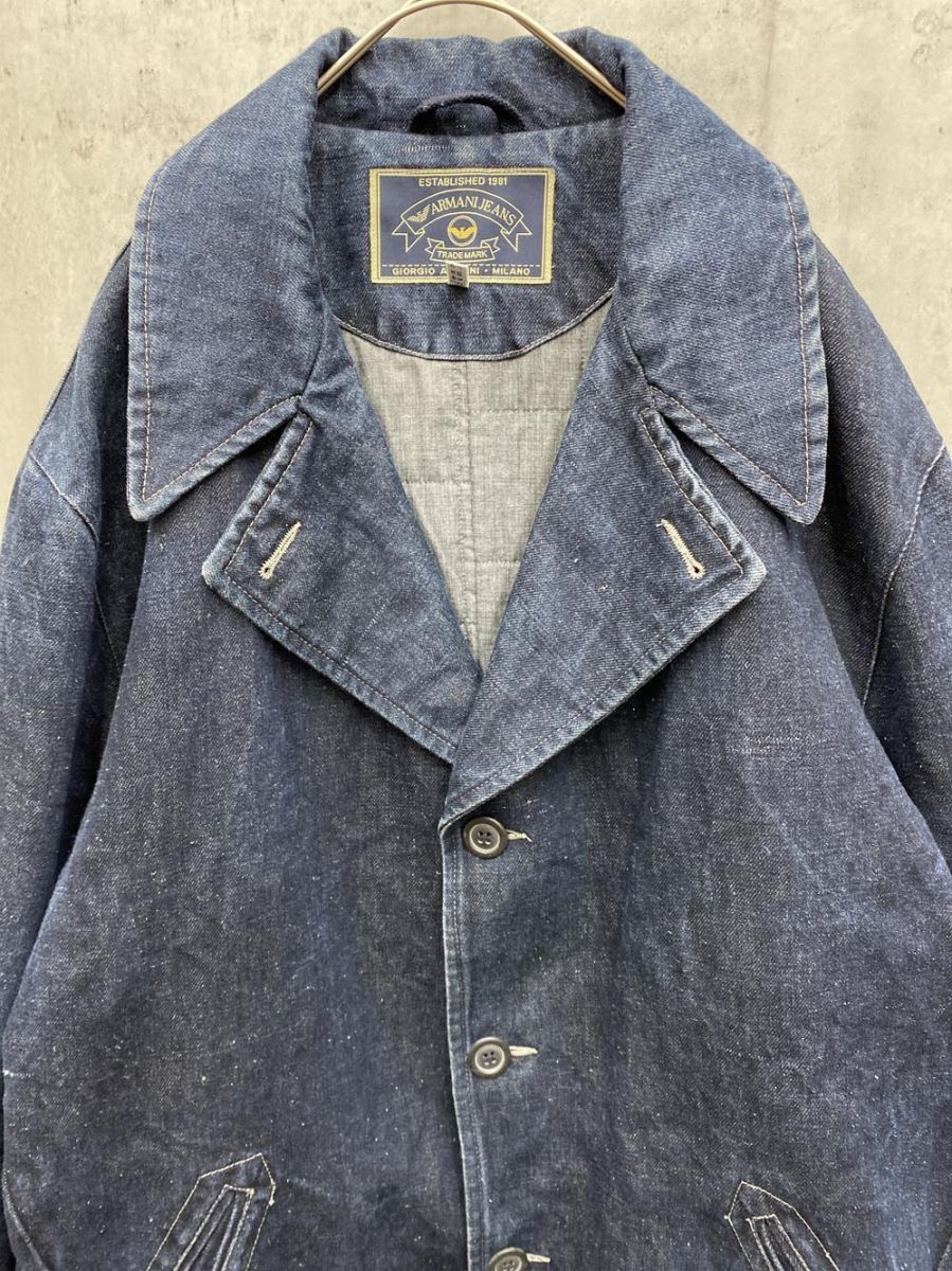 80s armani jeans ベロアコート Vintage Armani Jeans 80s Men's Leather Button Coat Jacket