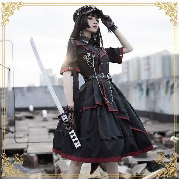 Lolita系 ロリータ ワンピース 軍服 ゴスロリ セーラー服 ロリ 制服 学生服 萌え萌え 少女ウェア レディース 二次元ドレス 学園祭 文化祭 イベント 可愛い ブラック 黒