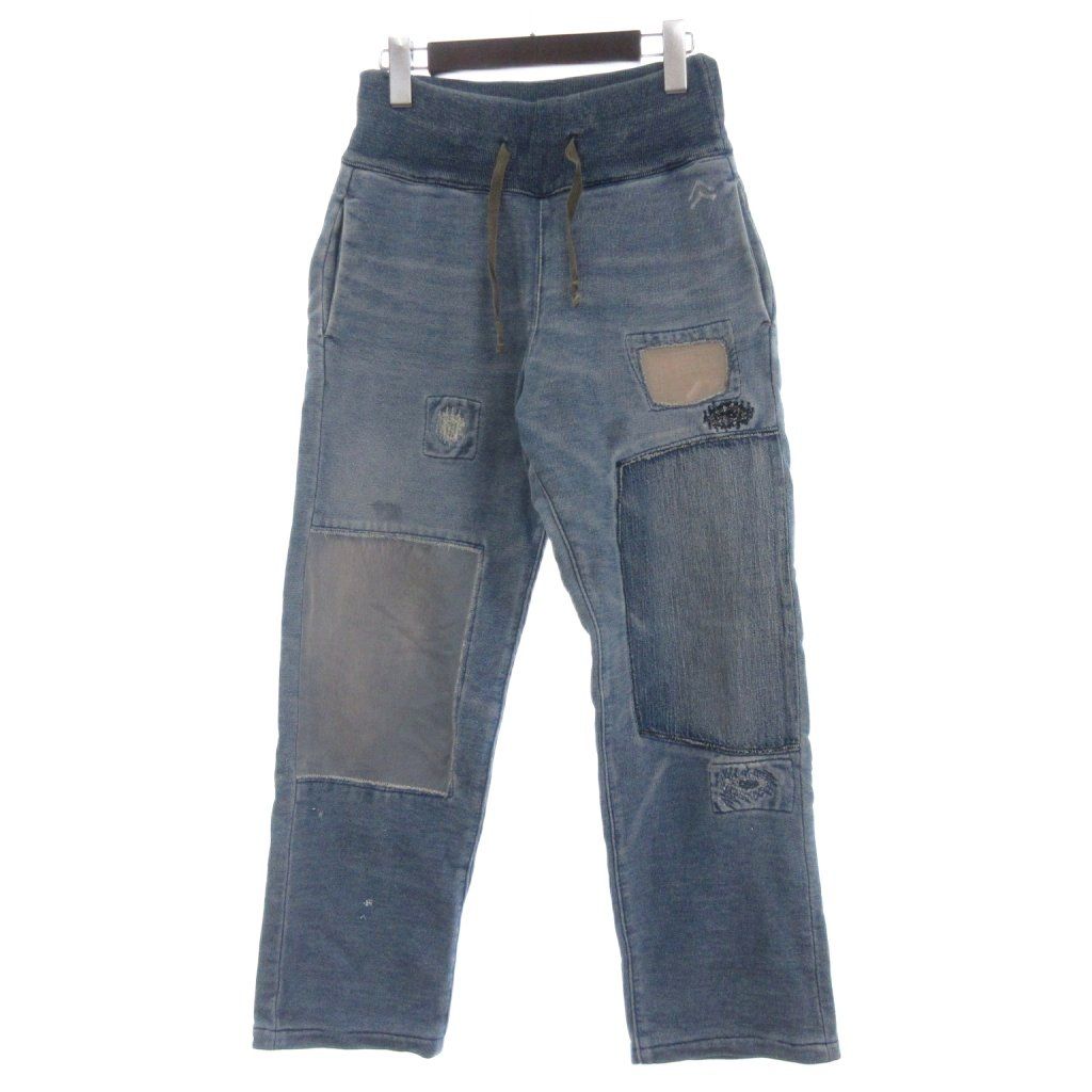 キャピタル kapital デニム パンツ スウェット テーパード パッチワークデザイン イージー ペイント加工 0 青 ブルー