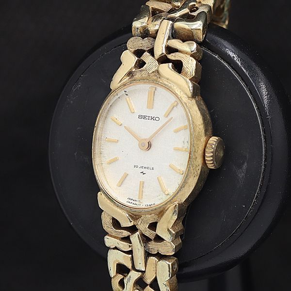 セイコー 手巻き 17-7320 ホワイト文字盤 オーバル ゴールド