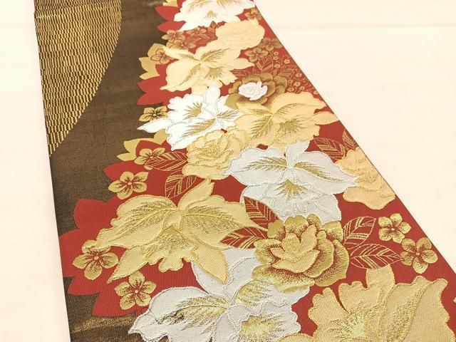 平和屋着物◎六通柄袋帯 唐織 能衣菊花文 金糸 引箔 正絹