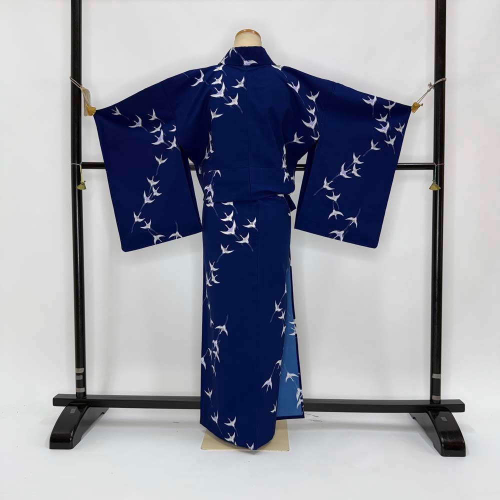 小紋 単衣 洗える着物 裄61.5cm 身丈149cm 花柄 お洒落着 普段着