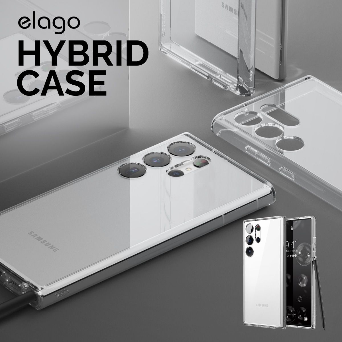 Galaxy S23 Ultra 5G ケース クリア 耐衝撃 透明 スマホケース 薄型 クリアケース カバー GalaxyS23Ultra ギャラクシーS23ウルトラ 対応 elago HYBRID CASE