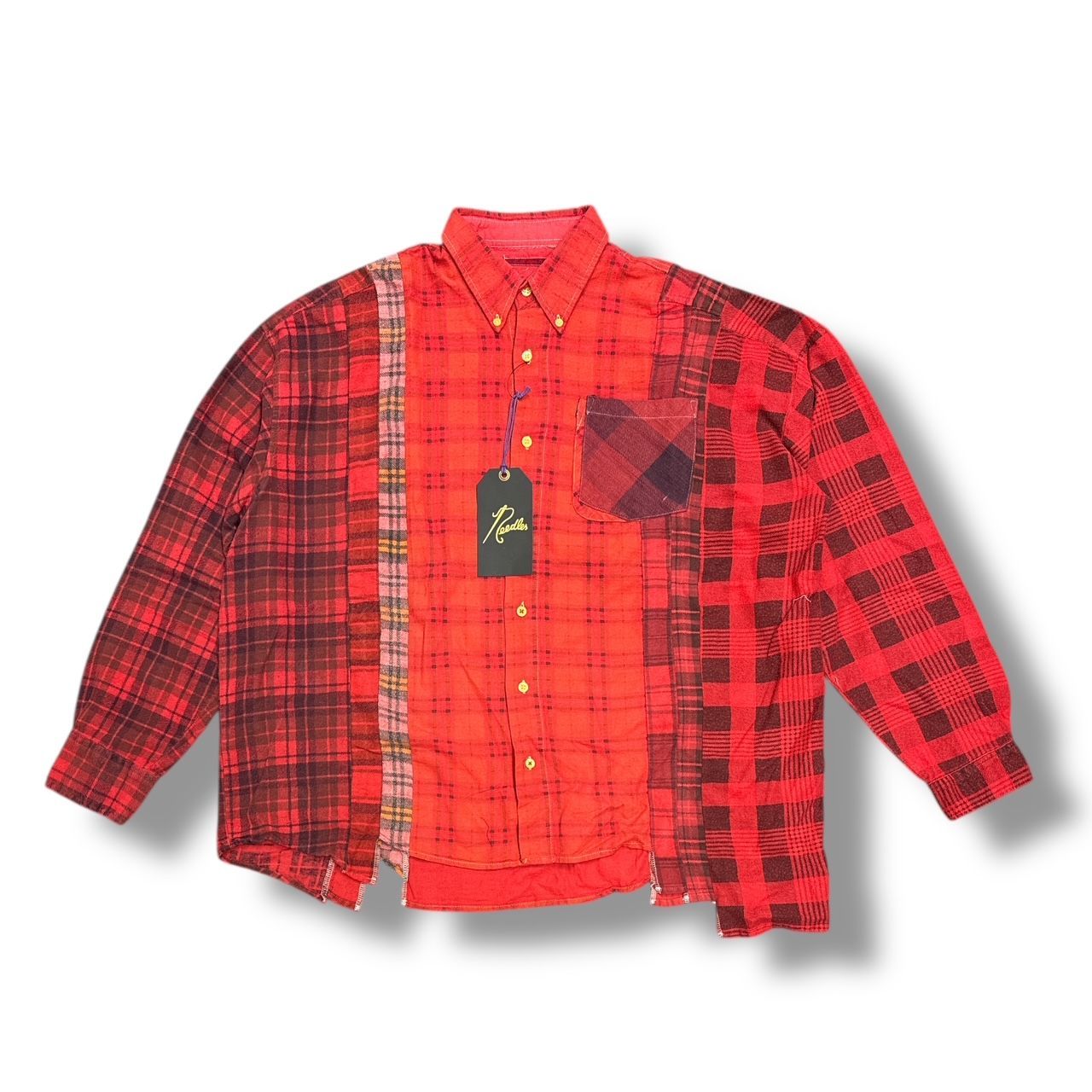 参考上代23100円 Rebuild by Needles 25SS Flannel Shirt -7 Cuts フランネルシャツ 再構築 チェックシャツ リビルド バイ ニードルズ ニードルス QV401 レッド F 91872A7