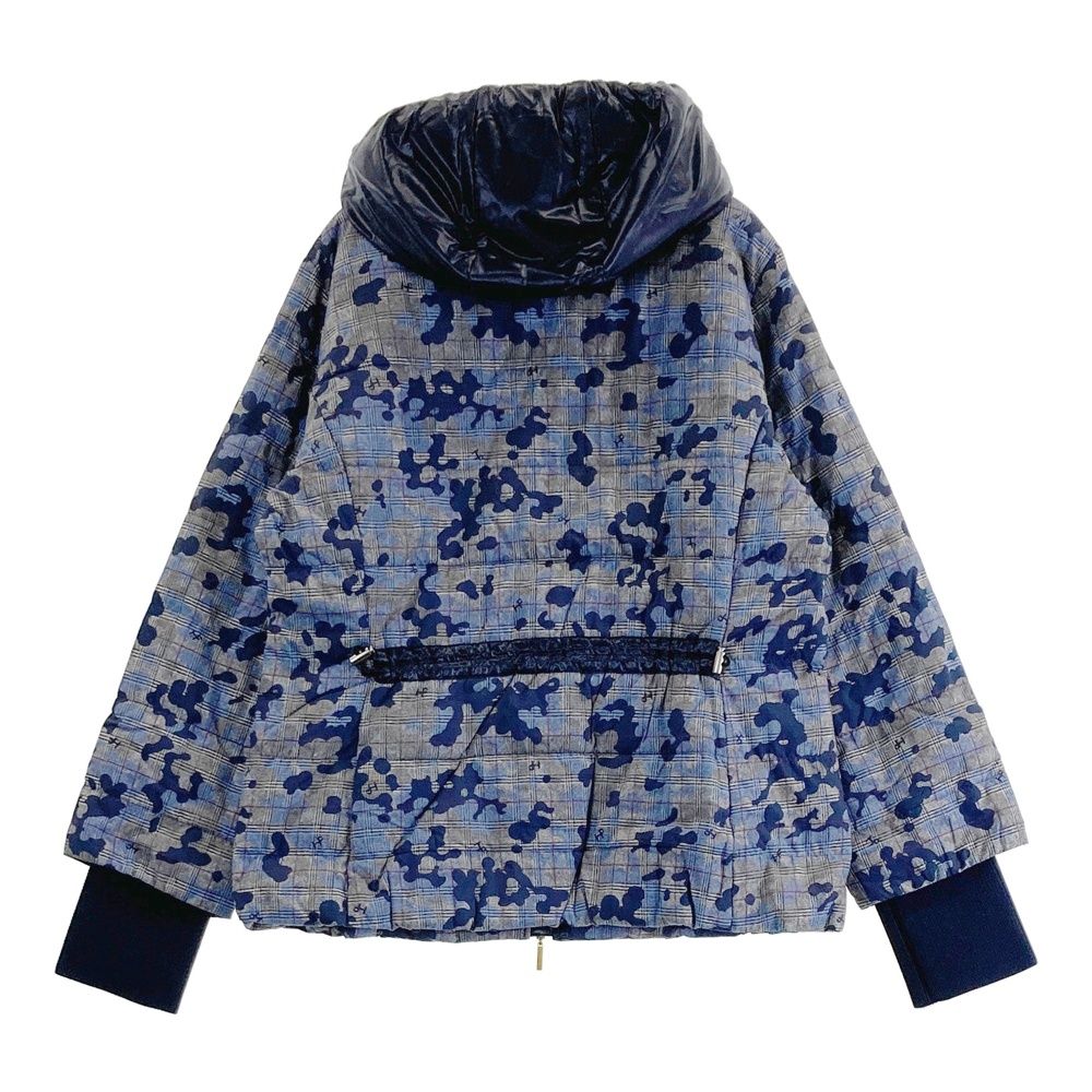サイズ 40 HEAL CREEK ヒールクリーク フード付 ダウン ジップジャケット チェック カモフラ 総柄 ネイビー系 240101507238 ゴルフウェア レディース ストスト