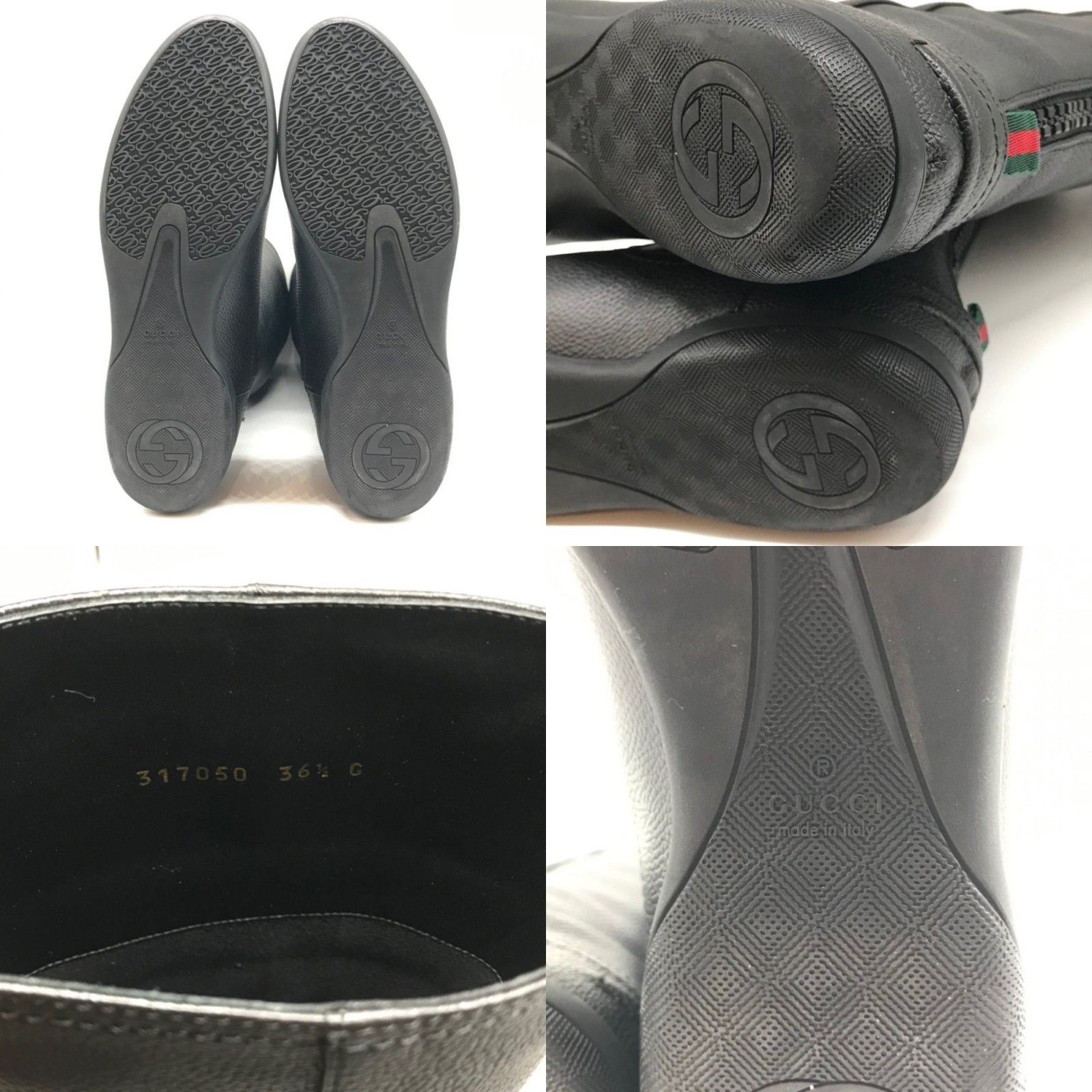 グッチ ロングブーツ レザー ブラック シェリーライン ABランク 中古  