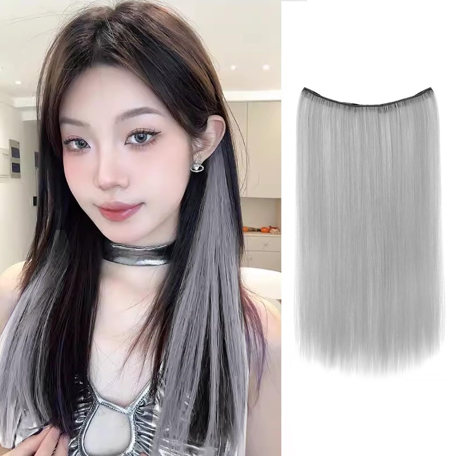 人気商品】ロング 耐熱 ストレート クリップ付き ポニーテール 三つ