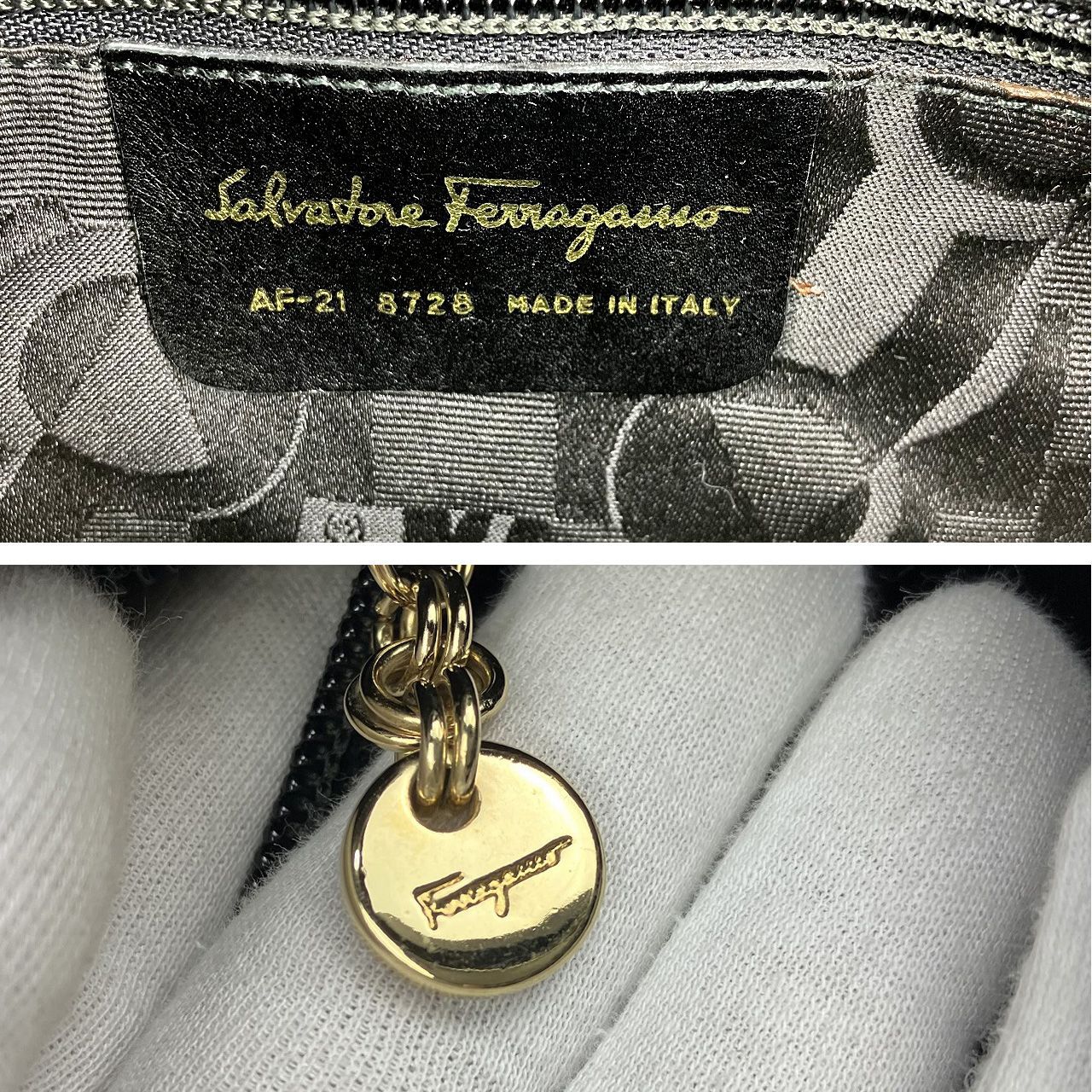 Ferragamo フェラガモ ダブルヴァラリボン ショルダーバッグ　レザー ダークブラウン