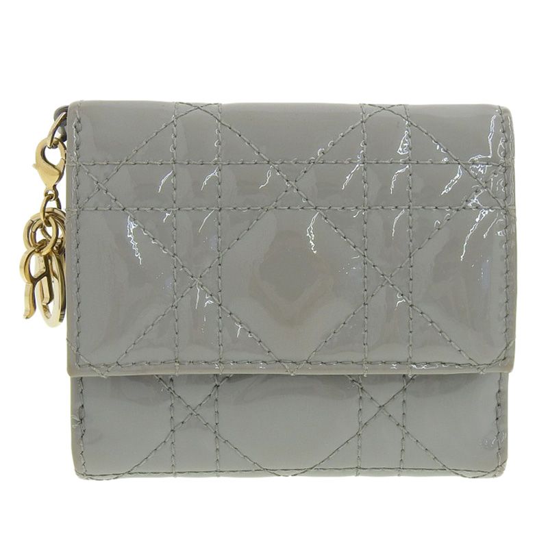 ディオール CHRISTIAN DIOR 三つ折り財布 ロータスウォレット カナージュ パテントレザー グレー S01810VRB  新入荷 OBB0567