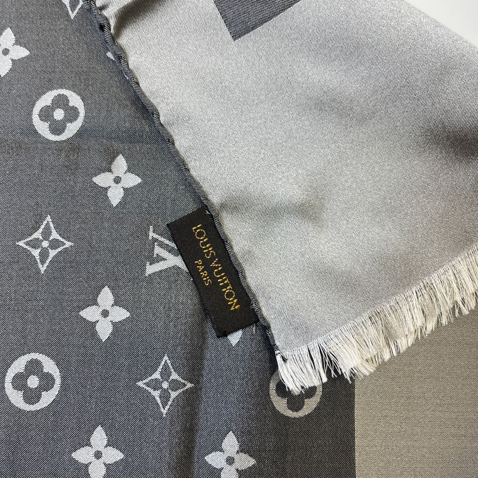 中古】LOUIS VUITTON ルイヴィトン モノグラム スカーフ グレー シルク  