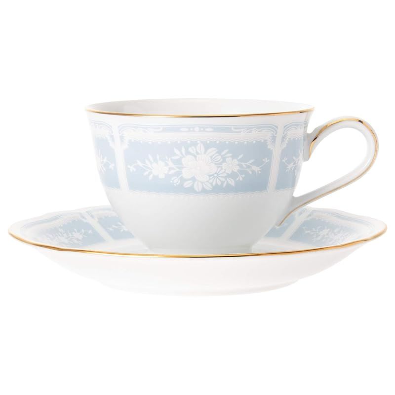 【特価商品】Noritake ノリタケ カップ & ソーサー ( ペアセット ) ( コーヒー ティー 兼用) 220cc レースウッドゴールド 2客 ブルー ファインポーセレン Y6578A/1507 1