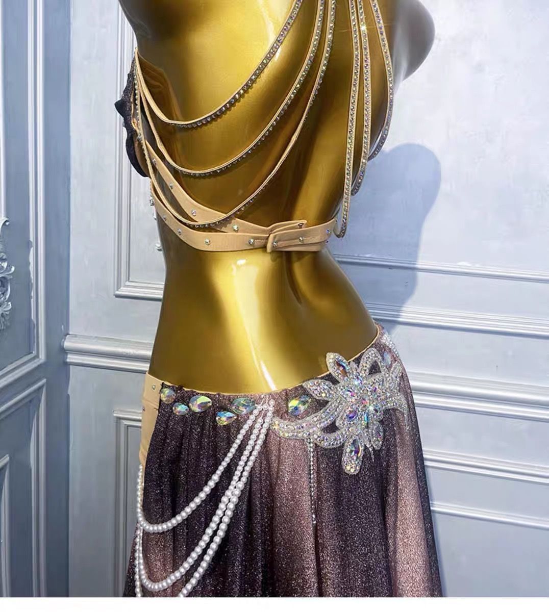 【保障できる！】 ♥ ベリーダンス衣装 パール トップス＋スカート 光沢 オーダーメイド ステージ衣装 4カラー選択 【お中元ギフト】