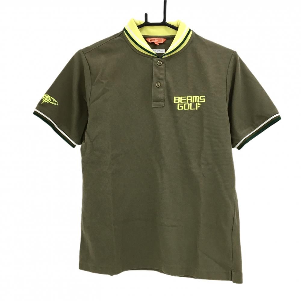 ビームスゴルフ 半袖ポロシャツ カーキ×イエロー ロゴ刺しゅう メンズ M ゴルフウェア BEAMS GOLF