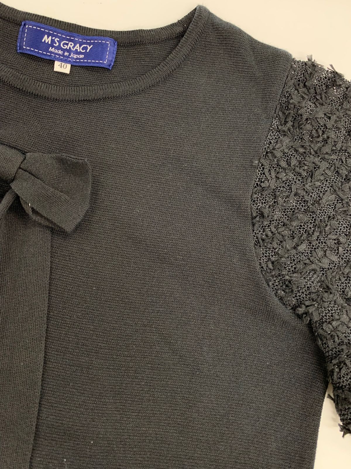 エムズグレイシー 018331 ワンピース 40 ブラック ニット リボン