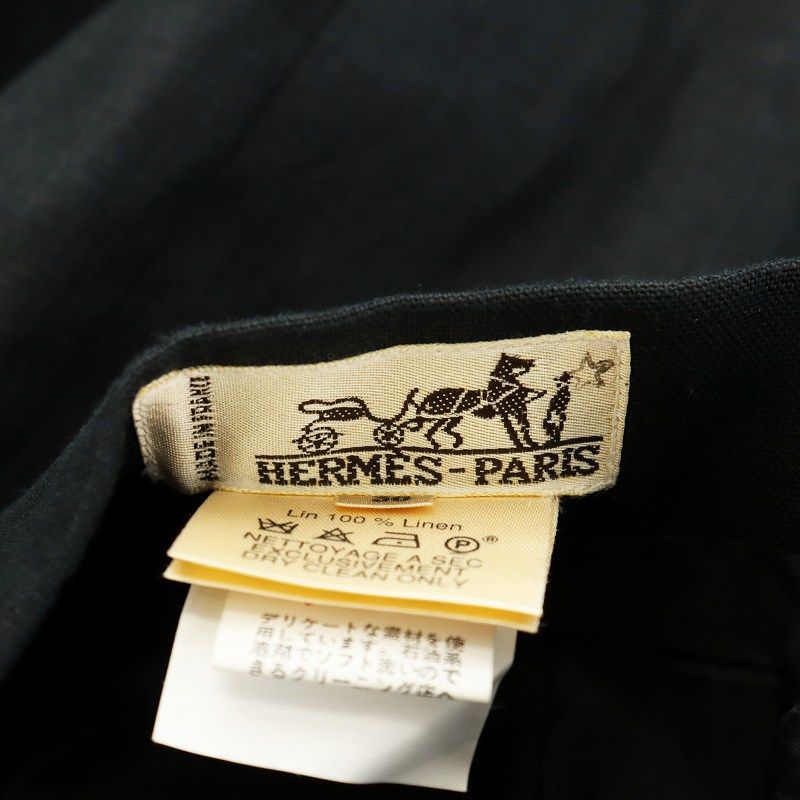 エルメス HERMES タイトスカート ひざ丈 麻 リネン 36 黒