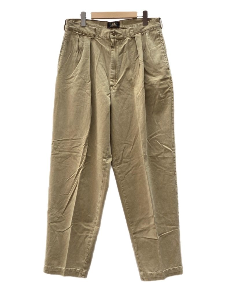 ダブルアールエル RRL 90s TACK CHINO PANTS タック チノ パンツ ジップフライ ワーク トラウザーズ 三ツ星タグ Ralph Lauren 薄茶 無地 チノパン ベージュ 34×30 104MB-344