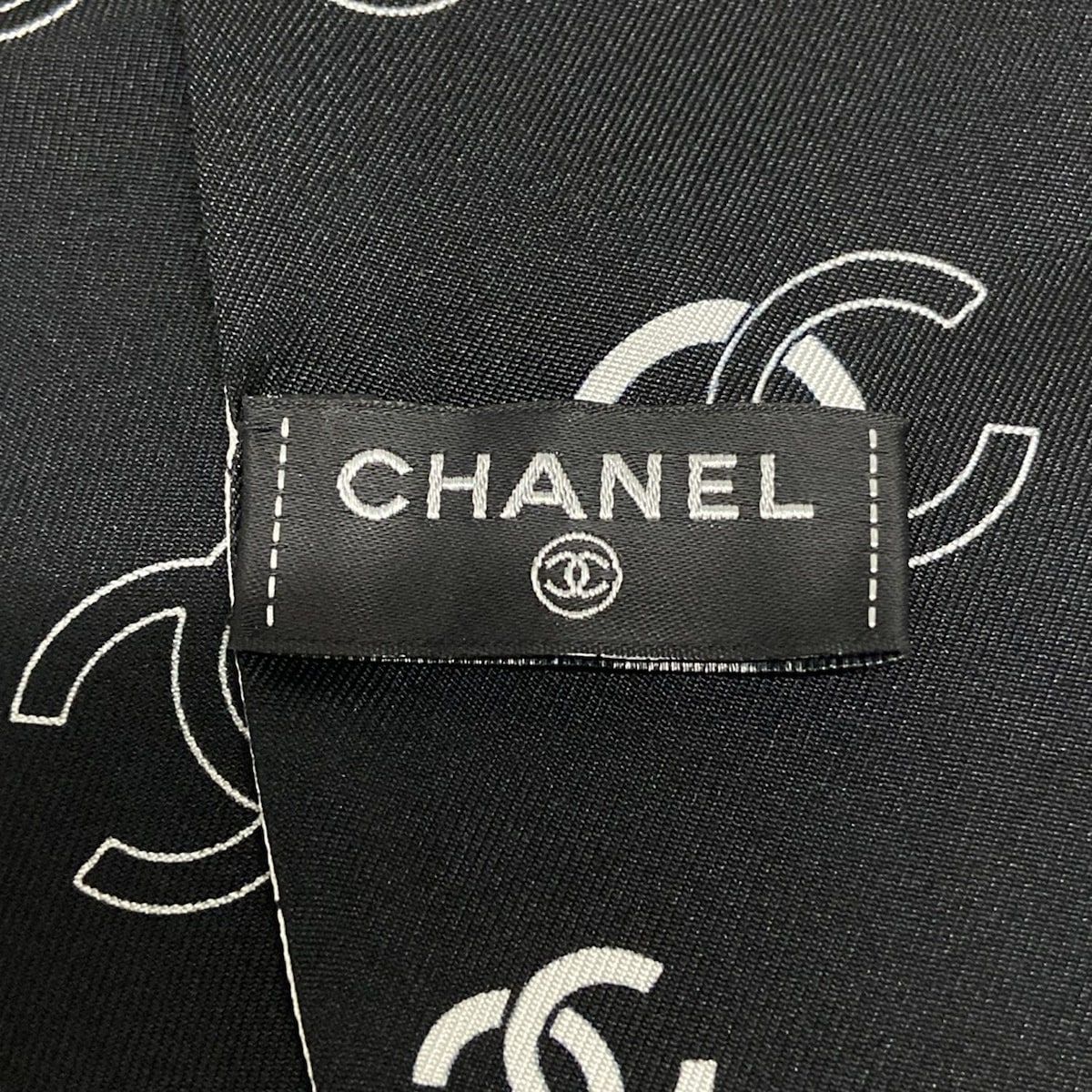 CHANEL(シャネル) スカーフ - 黒×白×ピンク リボンスカーフ/ココ