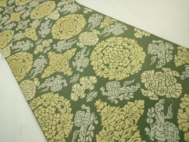 平和屋本店□最高級 人間国宝 北村武資 経錦 六通柄袋帯 正倉院唐獅子  