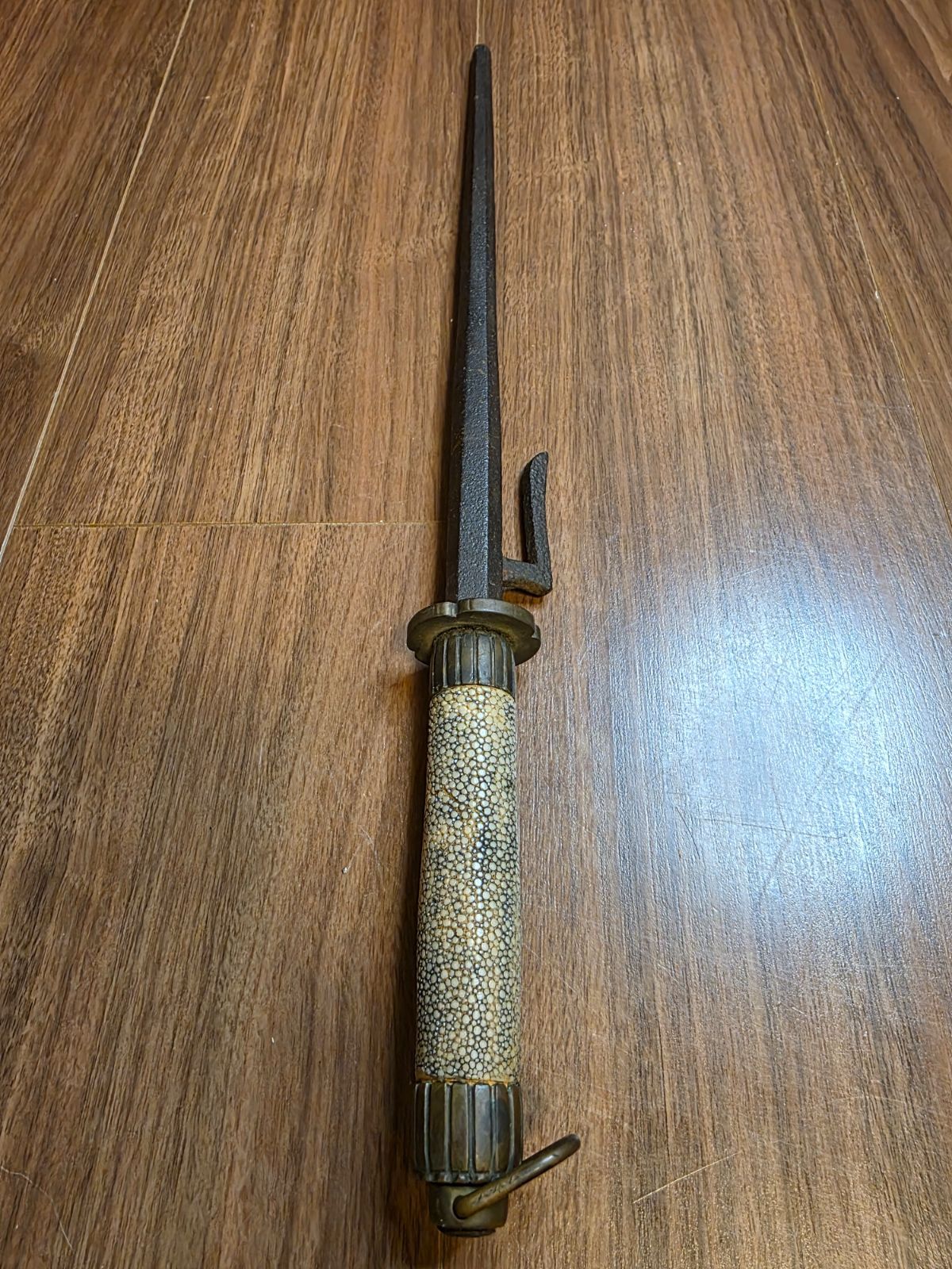 時代同心十手 武具 鮫革巻柄 鉄地 江戸時代 43cm