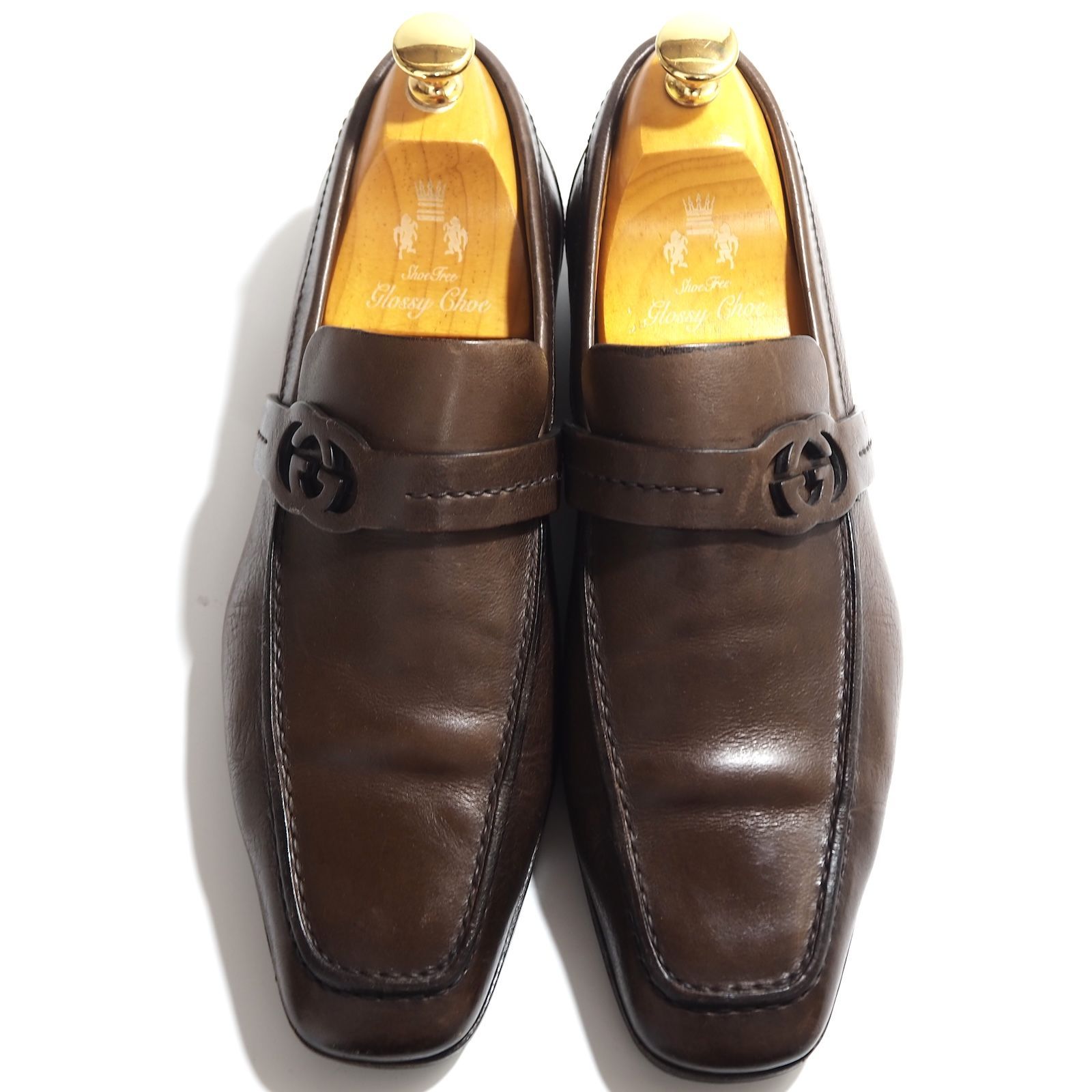 グッチ GUCCI レザー ローファー 39.5 25㎝相当 ブラウン メンズ