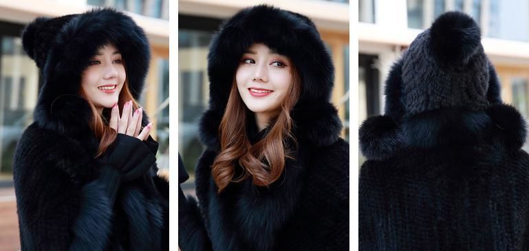 ◆フォックスとミンク編みこみ帽子