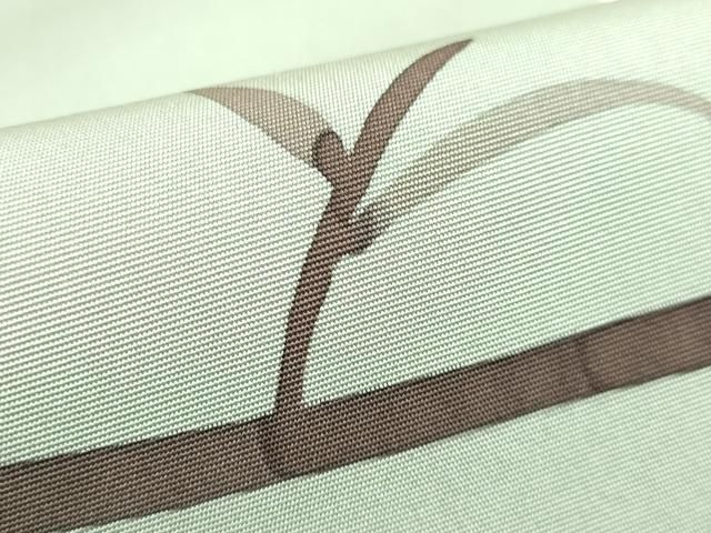 平和屋本店■極上　日展染色作家　高久空木　ろうけつ染　塩瀬　九寸名古屋帯　枝花文　鶸茶色地　逸品　DZAA7237kh5 平和屋本店□極上 日展染色作家 高久空木 ろうけつ染 塩瀬 九寸名古屋