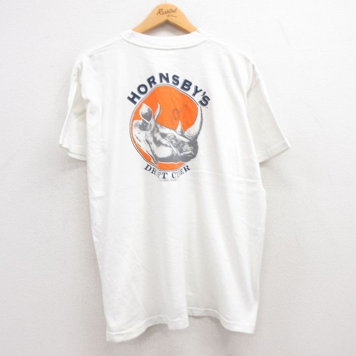 XL/古着 半袖 ビンテージ Tシャツ メンズ 90s サイ ホーンズビー ドラフトサイダー コットン クルーネック 白 ホワイト spe 23jul19 中古